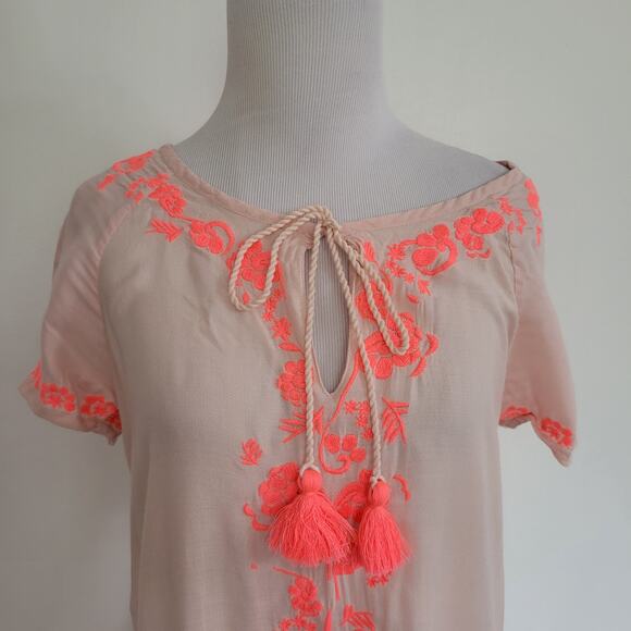 Boden Swim Cover Up Dress Embroidered Pink Viscose V Neck Tassel Women 4 - Picture 3 of 11